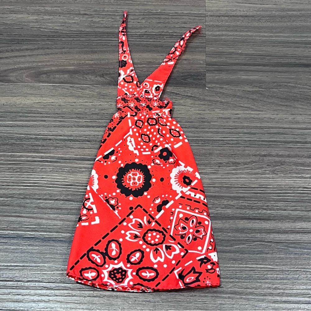 Vintage 1975-76 Barbie Growing Up Skipper 9023 Red Patchwork Halter Dress